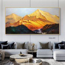 Handmade Gold Mountain Oil Painting on Canvas Original Landscape Painting Winter Snow Scene Murals Custom Painting Home Decor (size: 40X80cm)