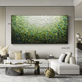 Handmade Large Abstract Oil Painting on Canvas;  Original Textured Boho Wall Art Green Fancy Acrylic Painting Modern Living Room Home Decor (size: 75X150CM)