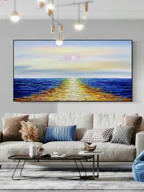 Hand-painted landscape ocean abstract seascape with sunset scenery fashion texture oil painting texture for home living room (size: 50X100cm)
