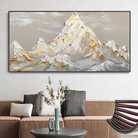 Hand Painted Oil Painting White Snow Mountain Art On Canvas Gold Leaf Texture Painting Abstract Landscape Oil Painting Wabi Sabi Wall Art Minimalism S (Style: 01, size: 75X150CM)