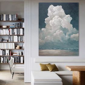 Hand Painted Oil Painting White Cloud Textured Wall Art Blue Sky Painting Cloud Painting Minimalist Cloud Wall Art White Cloud Art Blue Sky Wall Art N (Style: 01, size: 150X220cm)