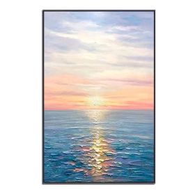 Hand Painted Abstract Oil Painting Wall Art Seascape Picture Minimalist Modern On Canvas Decorative For Living Room No Frame (size: 100X150cm)