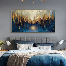 Large Original Gold Oil Painting on Canvas Abstract Minimalist Blue Textured Wall Art Custom Painting,Boho Wall Décor Living room Wall Decor (Style: 01, size: 100x200cm)
