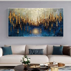 Large Original Gold Oil Painting on Canvas Abstract Minimalist Blue Textured Wall Art Custom Painting,Boho Wall Décor Living room Wall Decor (Style: 01, size: 120x240cm)