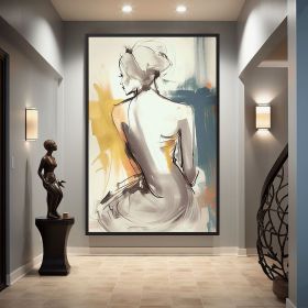 Handmade Oil Painting Beautiful Woman Line Art On Canvas Wall Art Figure Painting Colorful Acrylic Abstract Painting Modern Art Grey And Yellow Wall A (Style: 01, size: 80x120cm)