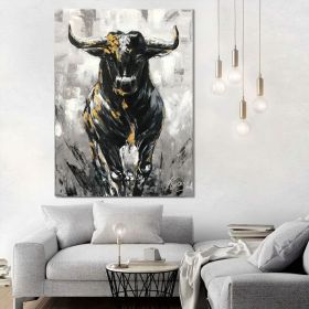 Large Abstract Bull Oil Painting Original Wall Street Bull Wall Art  Modern Black and White Bull Painting Oversized Painting Abstract (Style: 01, size: 140x210cm)