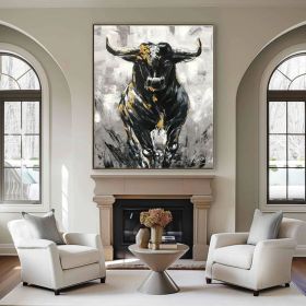Large Abstract Bull Oil Painting Original Wall Street Bull Wall Art  Modern Black and White Bull Painting Oversized Painting Abstract (Style: 01, size: 70x100cm)