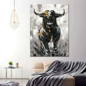 Large Abstract Bull Oil Painting Original Wall Street Bull Wall Art  Modern Black and White Bull Painting Oversized Painting Abstract (Style: 01, size: 100X150cm)