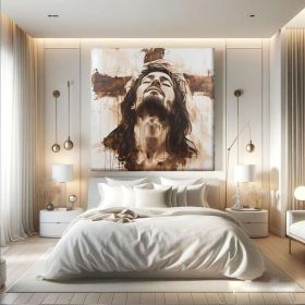 Christian Hand Painted Oil Painting Modern Jesus Painting Framed Large Religious Figure Wall Art Abstract Religious Art Jesus Canvas Wall Art Abstract (Style: 01, size: 120x120cm)