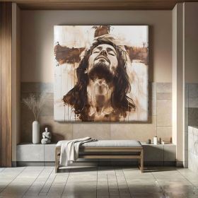 Christian Hand Painted Oil Painting Modern Jesus Painting Framed Large Religious Figure Wall Art Abstract Religious Art Jesus Canvas Wall Art Abstract (Style: 01, size: 140x140cm)