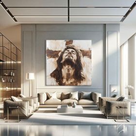 Christian Hand Painted Oil Painting Modern Jesus Painting Framed Large Religious Figure Wall Art Abstract Religious Art Jesus Canvas Wall Art Abstract (Style: 01, size: 100x100cm)