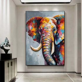 Hand Painted Animal Painting Boho Wall Decor Colorful Elephant Oil Painting On Canvas Animal Painting Art Large Wall Art Original Painting Texture Acr (Style: 01, size: 80x120cm)